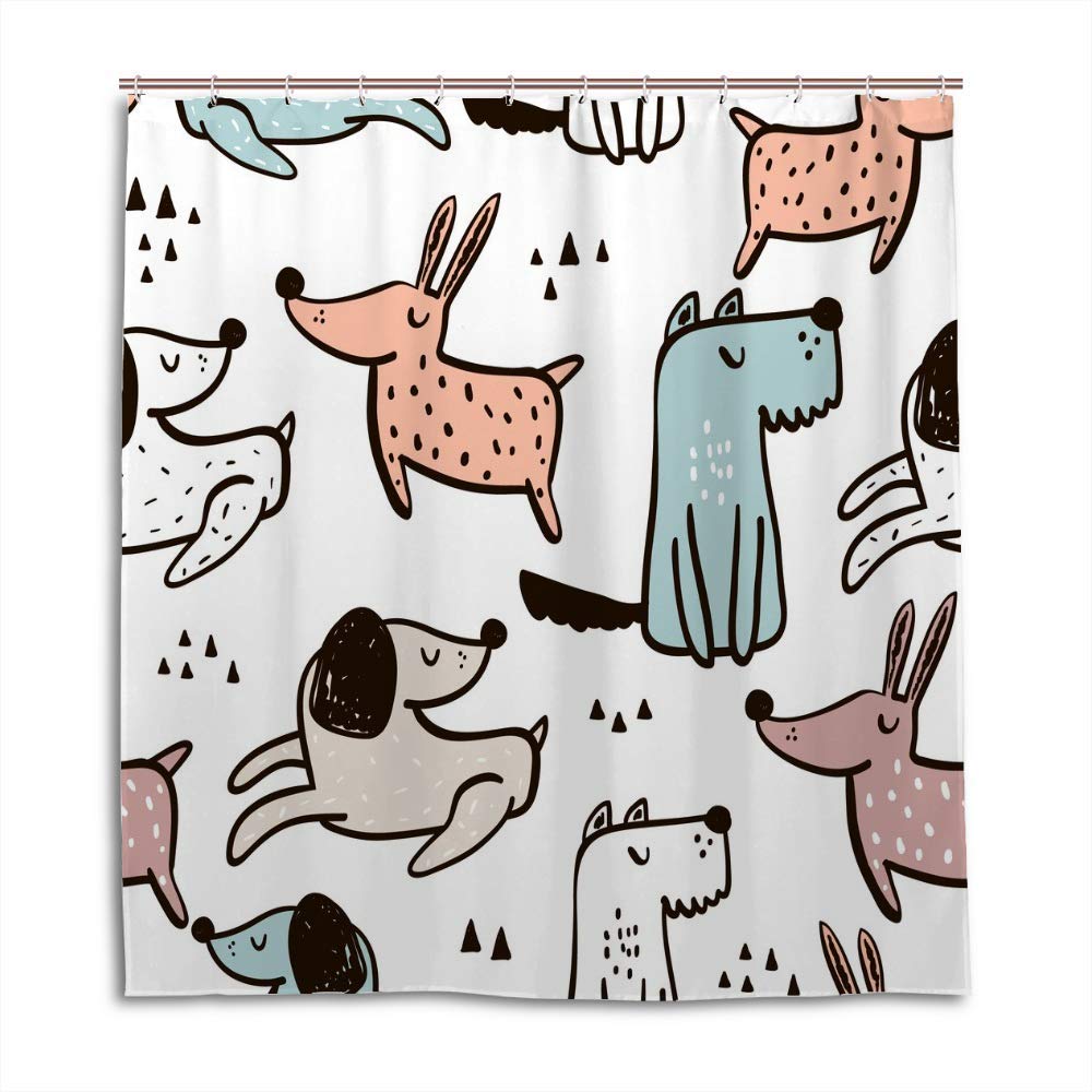 Rideau de douche enfants et chiens, décor coloré pour baignoire familiale 152x182cm