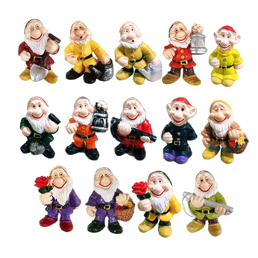 Porgeel Assorted Color Fairy Garden Gnome Statue Mini Dwarf Elf Resin Sculpture Potted Micro Landscape 14Pcs