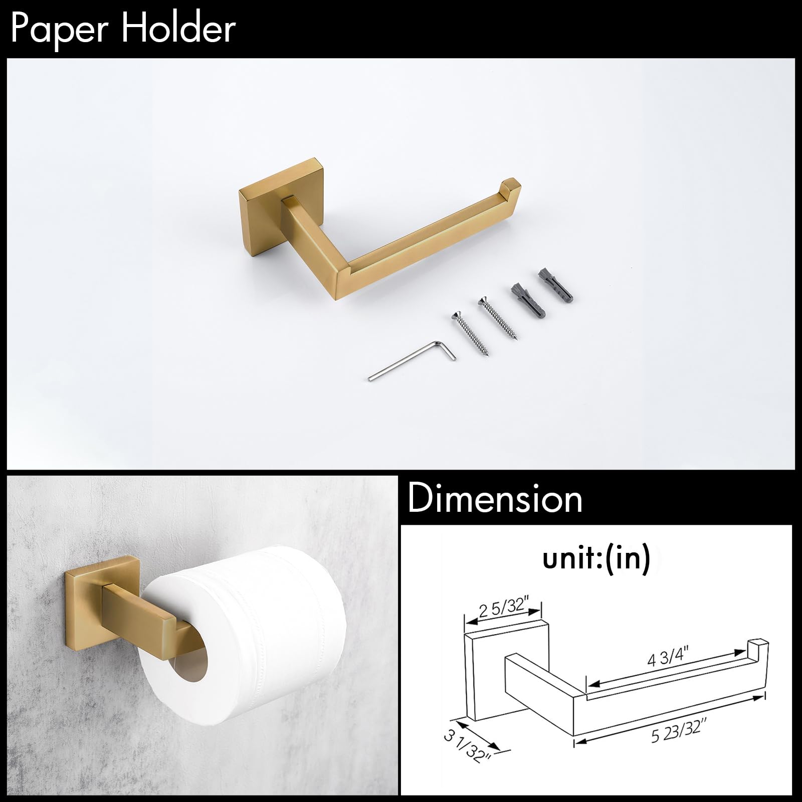 BAGNOLUX Ensemble d'accessoires de salle de bain en laiton brossé, 4 pièces, fixation murale, très résistant, 60 cm