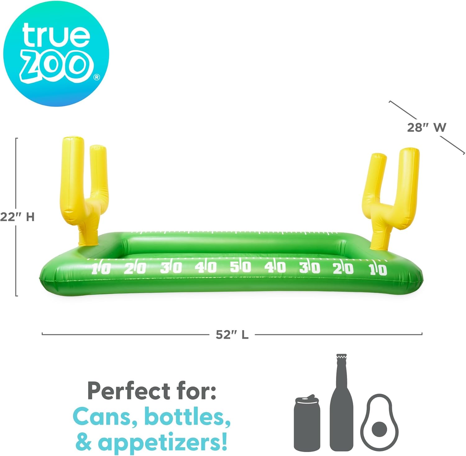 TrueZoo Football Field Inflatable Cooler for Parties, Drink Cooler, Party Supplies, Pool Party Decorations, 52"x 28", Set of 1