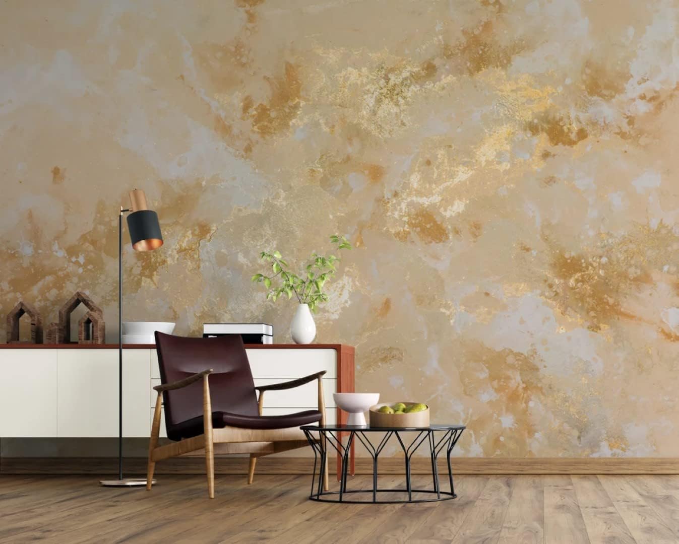 Gray Yellow Golden Look Abstract Modern Design Peel and Stick Wallpaper 100''H x 150''W