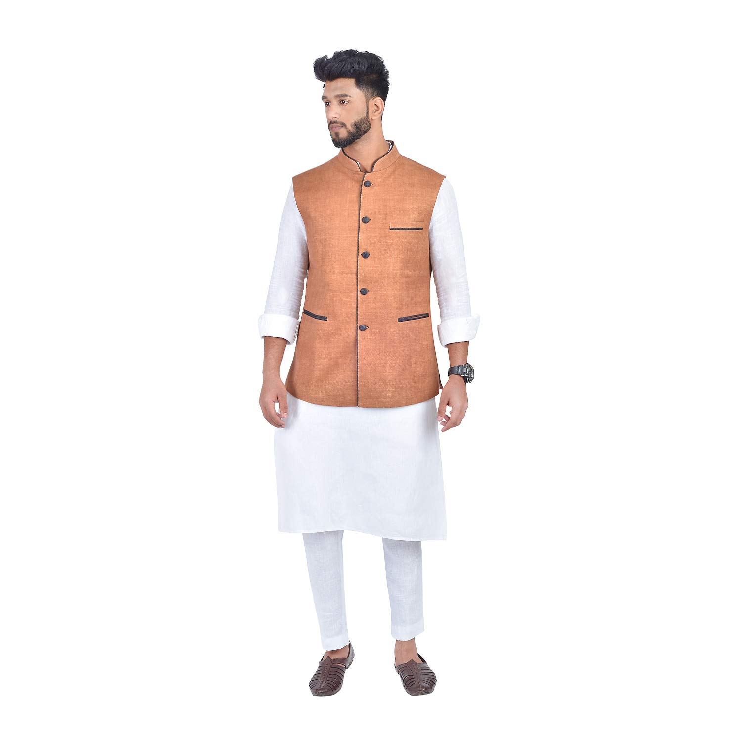 Bhagalpuri Handloom Silk Nehru Jacket (Brown, Ns 88_Parent)-image-12