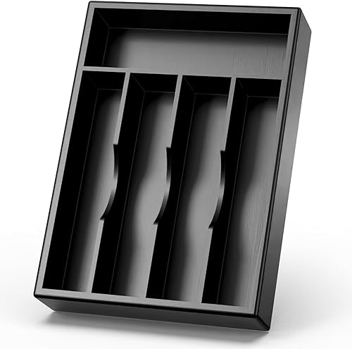 Organizador de cajones de cocina, soporte para bandeja de utensilios de cubiertos de 10 pulgadas, extra profundo, con pies antideslizantes y divisor