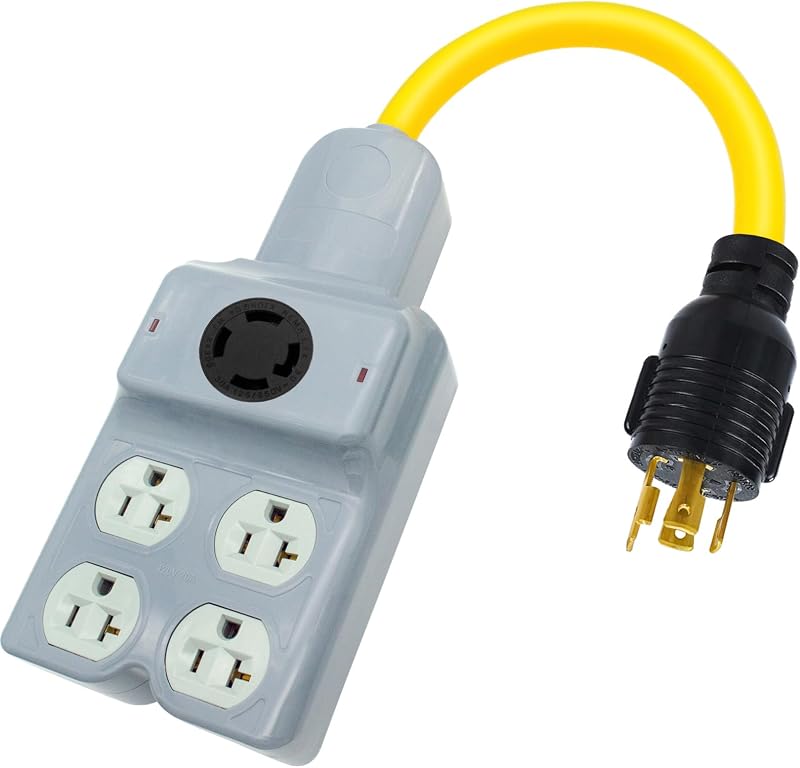 240V to 120V Adapter, NEMA L14-30P to L14-30R & 5-20R/5-15R, Gray