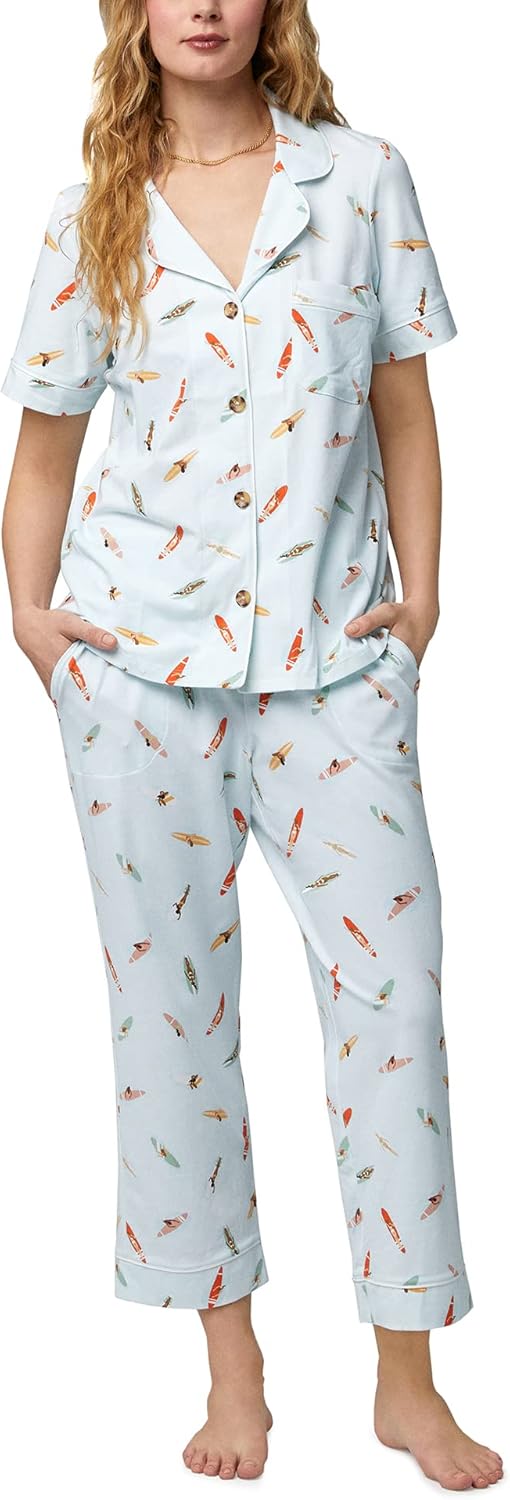 BedHead - Classic Stretch Cropped Jersey PJ Set - Retro Surf - Large