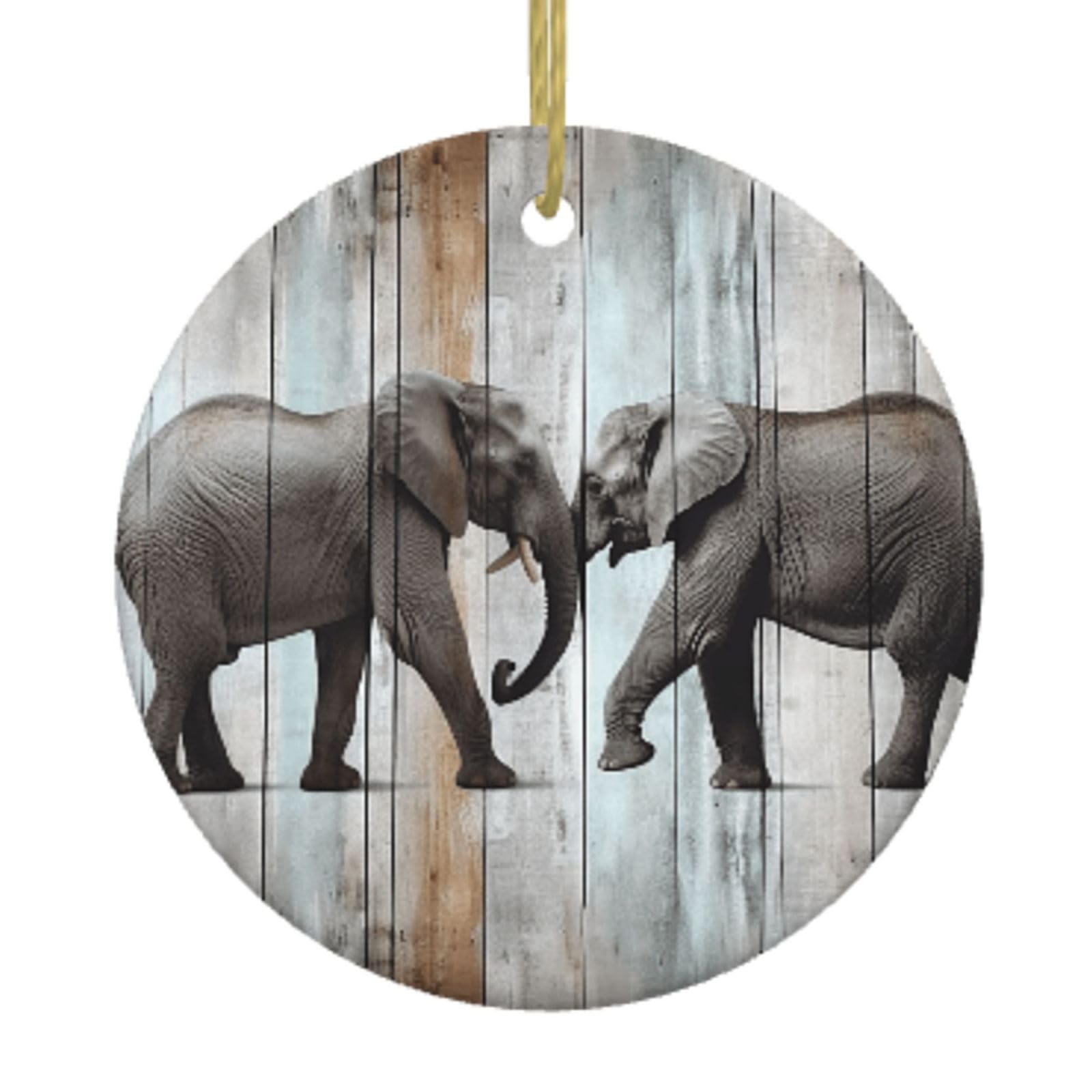 Ceramic Christmas Tree Hanging Ornaments with Gold Ropes Christmas Tree Decorations Round Ceramic Elephant on Wood Pendant Keepsake Decorations for Holiday Xmas Gift Ideas
