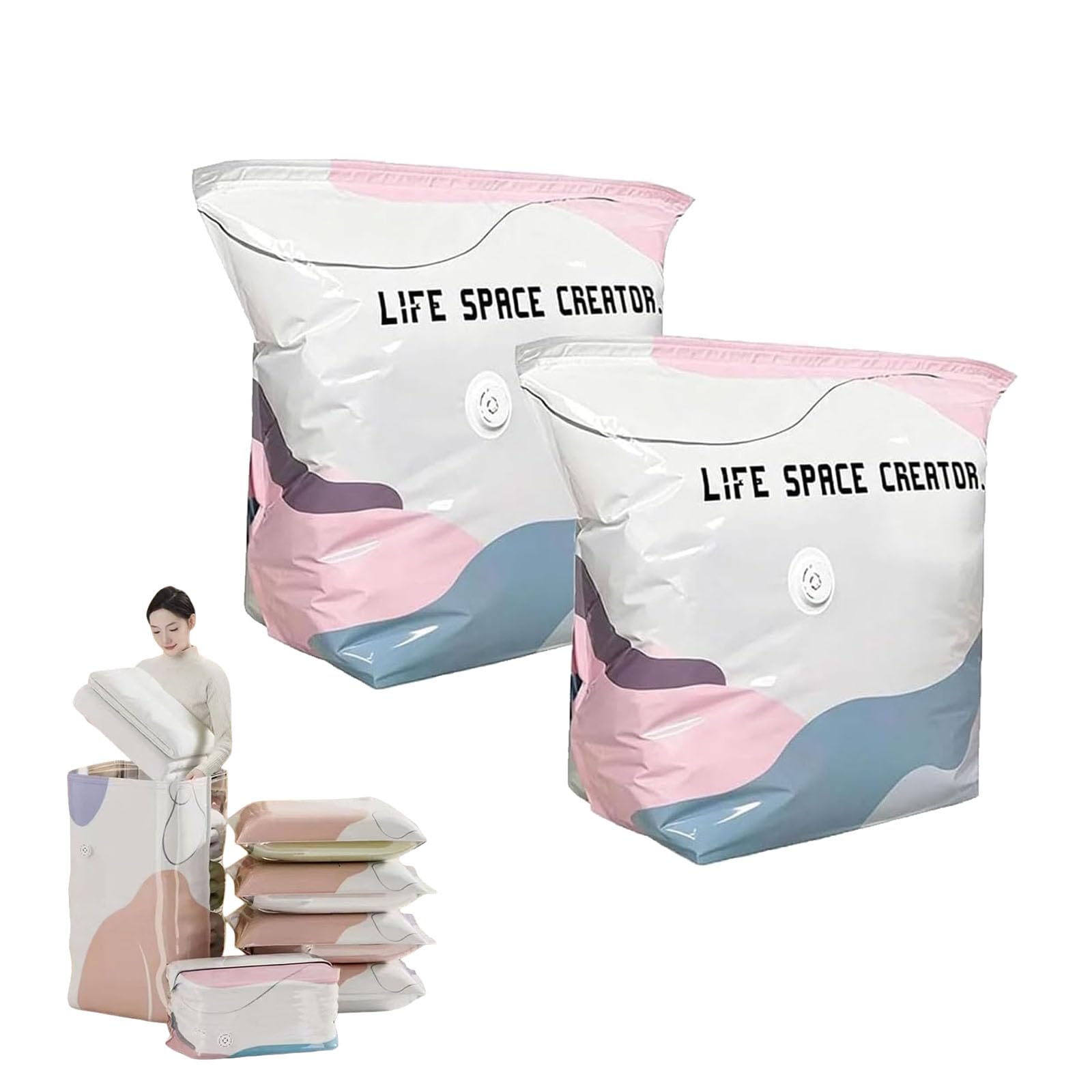 Bolsas de almacenamiento al vacío, no necesita bomba, bolsas extragrandes de presión y sellado para ropa, mantas, ropa de cama, edredones, solución de almacenamiento de compresión 3D