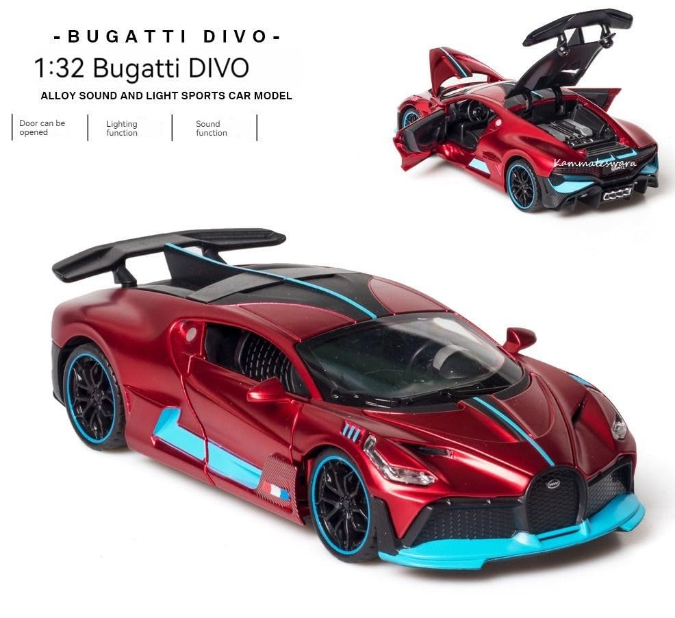 Image of Kammateswara Kids die cast car 1:32 Scale Model Metal Pullback Toy car with Openable Doors & Light Music(Random Color as per Stock) (Bugatti Divo)