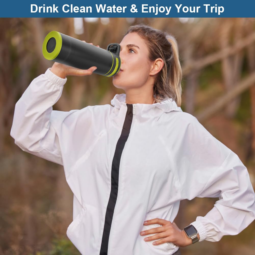 Flintronic Bottiglia d'Acqua Filtro, 800ML Bottiglia d'Acqua all'Aperto con Filtro, Depuratore d'Acqua Portatile, Borraccia Filtrante con Filtro, Filtro Acqua Potabile Sopravvivenza Viaggio Campeggio