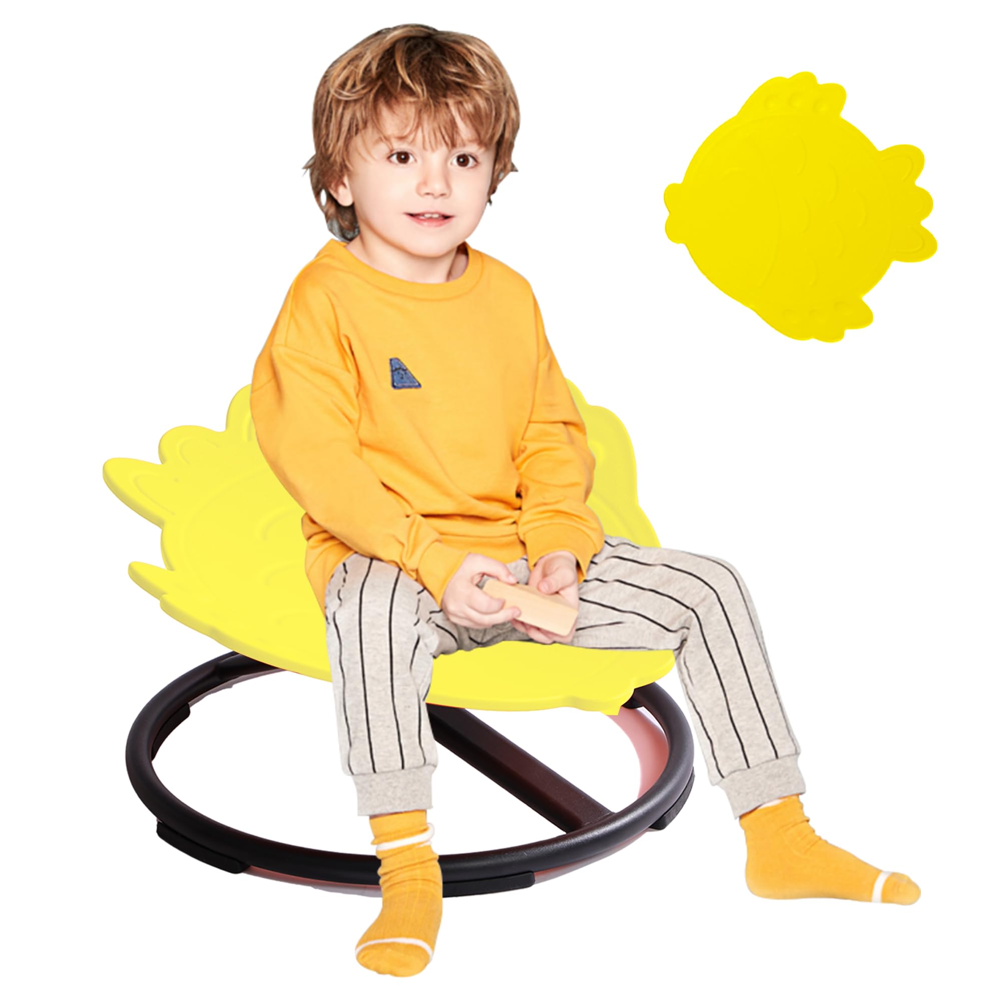 romrex Kids Sensory Swivel Chair - Fish Spinning Chair Seat for Balance, Coordination - Sensory Therapy Stool for Kids with Autism & ADHD - Active Indoor Play Set for Home & Classroom (Yellow)
