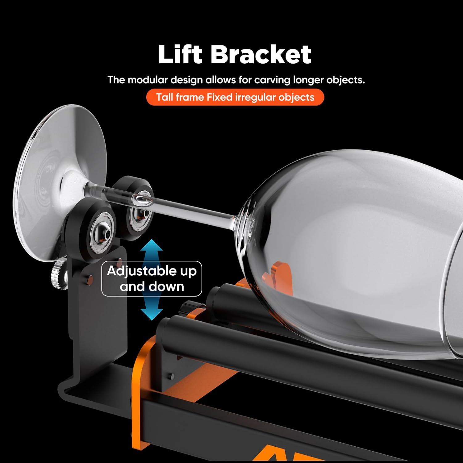 ACMER M2 Rotary Roller with a wine glass, showing the lift bracket for irregular objects.