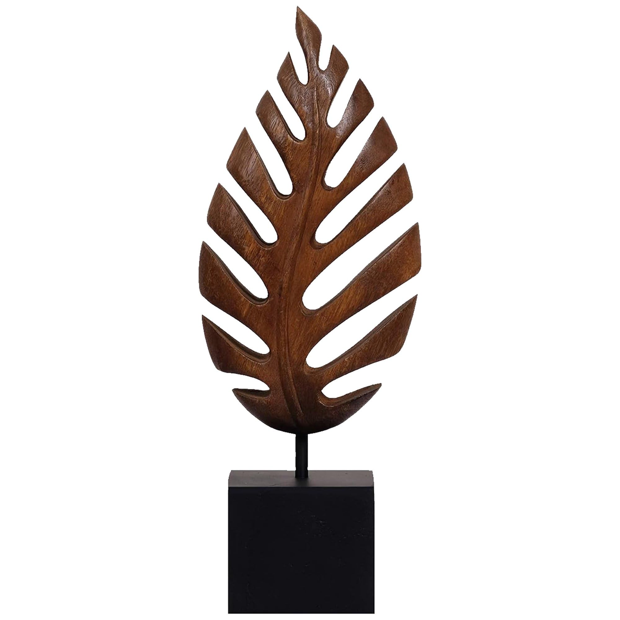 Decozen Wooden Leaf Sculpture - Hand‑Carved Solid Wood Coffee Table Decor and Western Decor Accent for Living Room, Mantel, Bookshelf Centerpiece