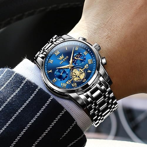 Miniatura 7 de OLEVS Relojes para Hombres de Lujo de Acero Inoxidable, Relojes de Vestir para Hombre, Reloj de Muñeca Analógico de Cuarzo de Gran Tamaño con Forma