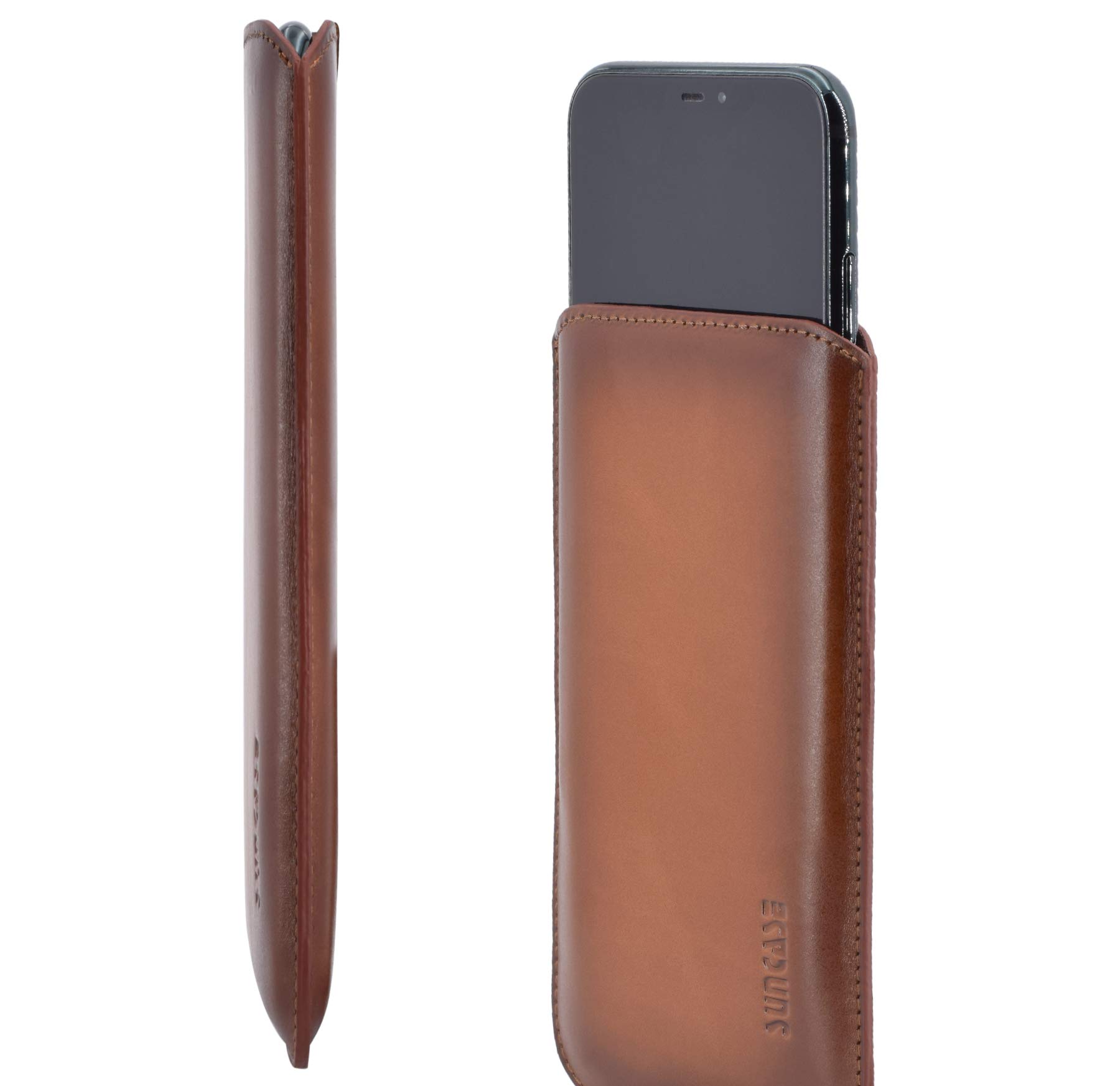 Suncase Custodia In Vera Pelle Per IPhone XR, Realizzata A Mano Con Linguetta Di Estrazione, Protezione In Velluto