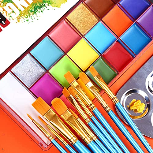 20 Colors Body Face Paint Cosplay Makeup Palette Kit, Professional Face Painting Kit For Kids & Adults With 10 Brushes, Red Black White Special Effects Paints Palette For Halloween #TOP1