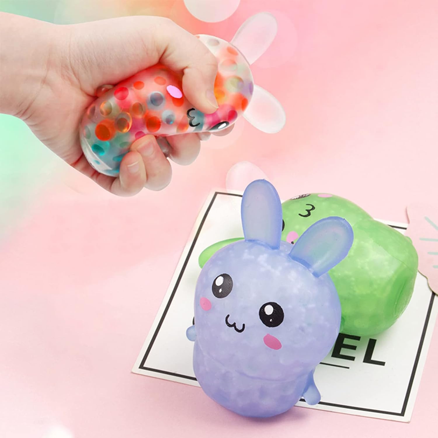 Squishy Easter Bunny,Easter Basket Stuffers Stress BallsToys for Kids Adults,4Pack Bunny Squeeze Ball Stress Relief Fidget Toys Easter Party Favor Gifts