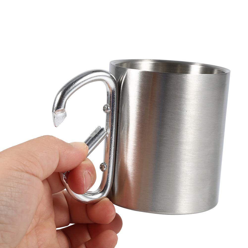 KSTE Camping Mugs, Camping Cup, Stainless Steel Portable Mug with Carabineer Handle - Image 2