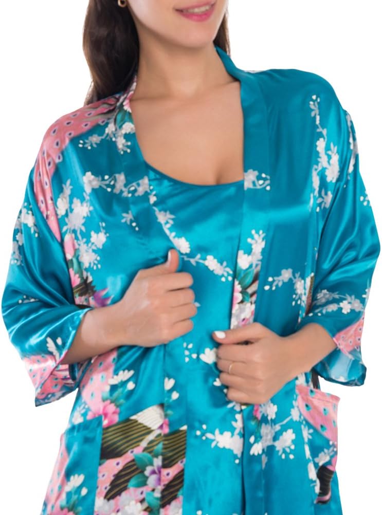 Women's Satin Nightgown with Robes Set 2 Piece Sleepwear Sexy Slip Gown Pajamas Set Silky Cami Nightwear - Image 5