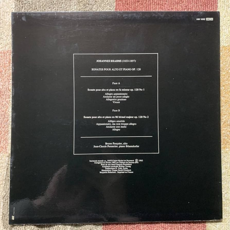 LP○仏harmoniamundi HM1092○ブラームス「2つのクラリネット