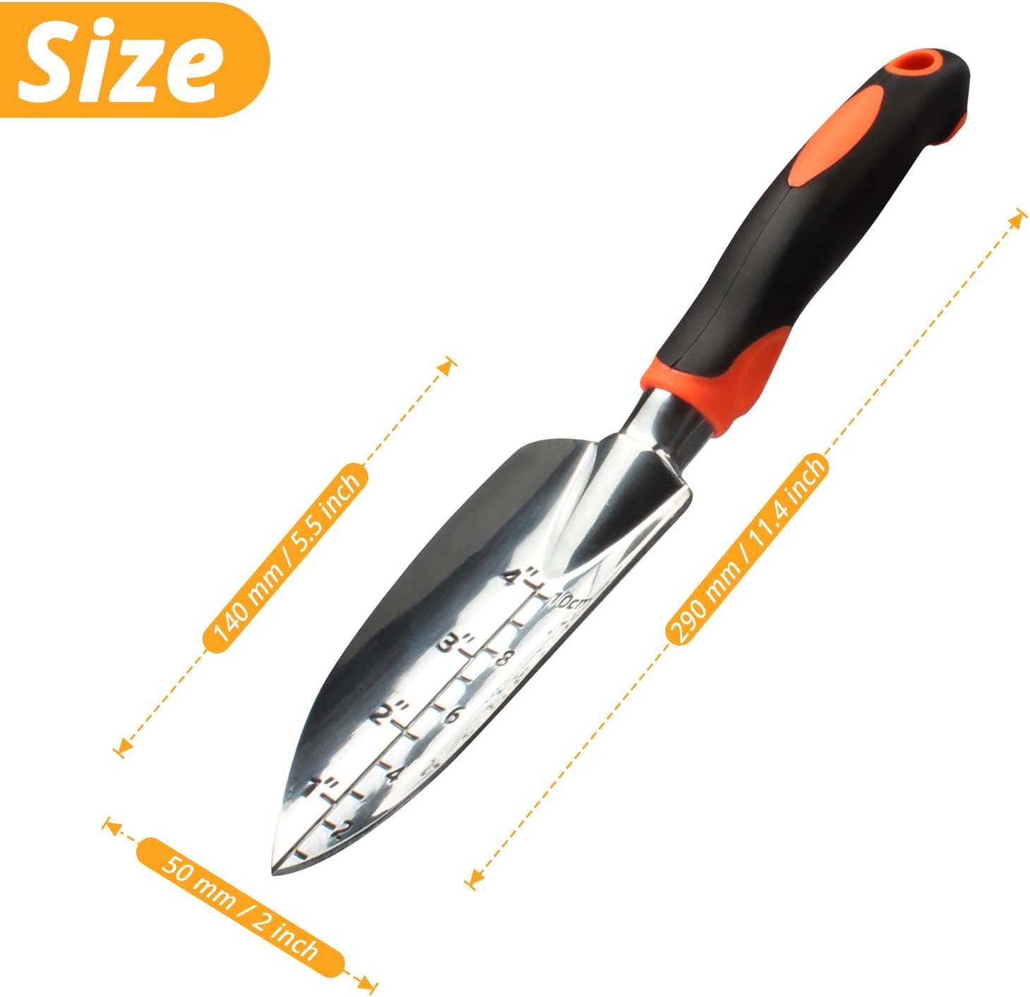 defutay Garden Trowel with Scale, Aluminum Heavy Duty Gardening Trowel Multifunctional Dibbler Garden Tool for Planting Weeding Digging Transplanting Cutting Measuring (Orange) : Patio, Lawn & Garden