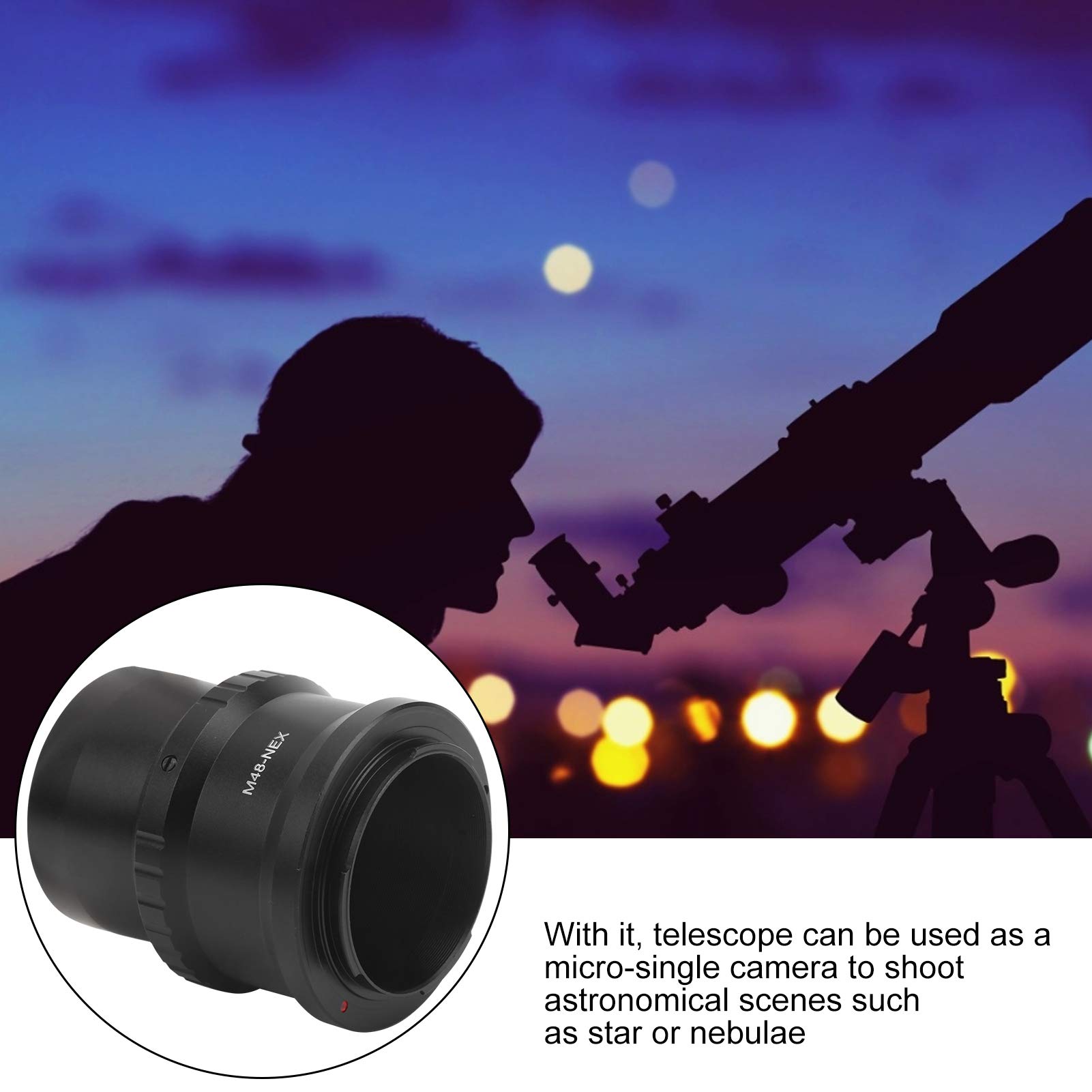 T Adapter Ring M48-Nex Lens Adapter Set, Telescope to Camera Adapter for E Mount Cameras, Essential for Astronomy Telescope Photography