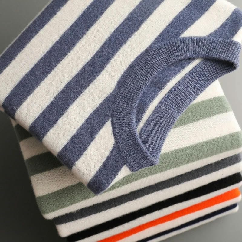 Pull d'automne pour homme tricoté : col rond rayé ample d'hiver