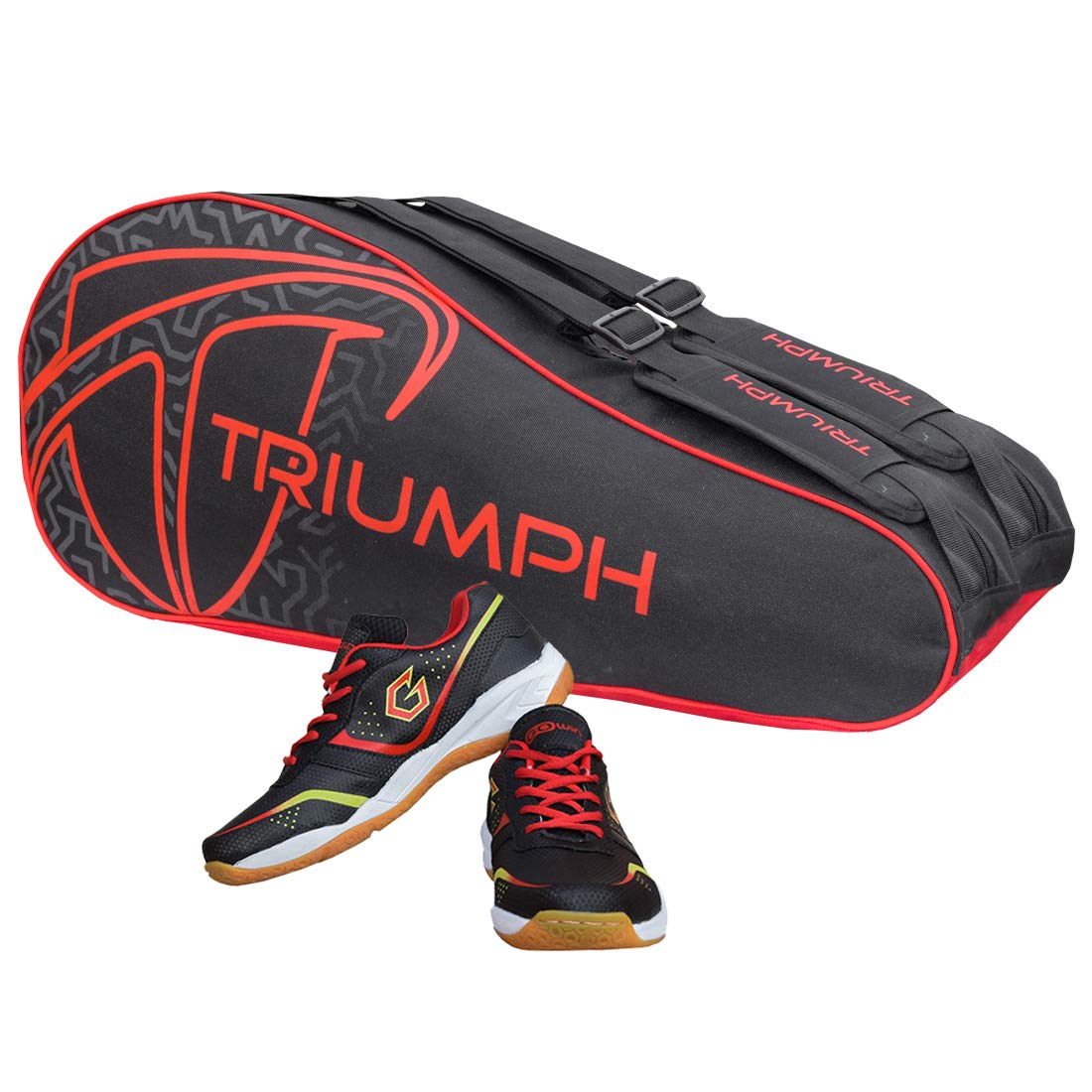 Gowin Badminton Shoe Smash Black Size-12 Kids with Triumph Badminton Bag 303 Black/Red-picture-15
