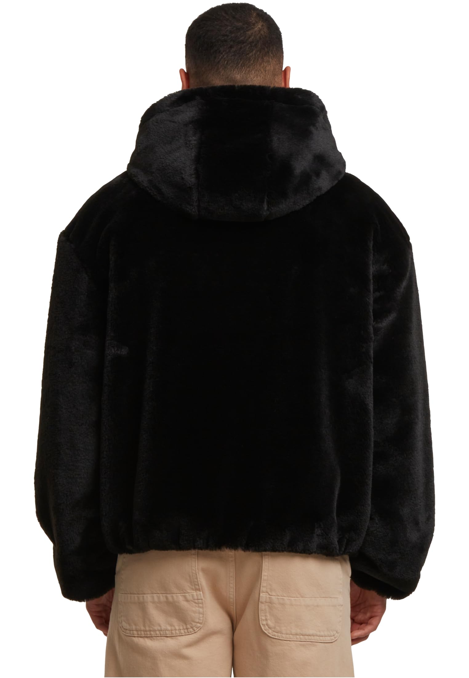Urban Classics Chaqueta con capucha de felpa sintética y cremallera completa. Hombre Sudadera con capucha Negro