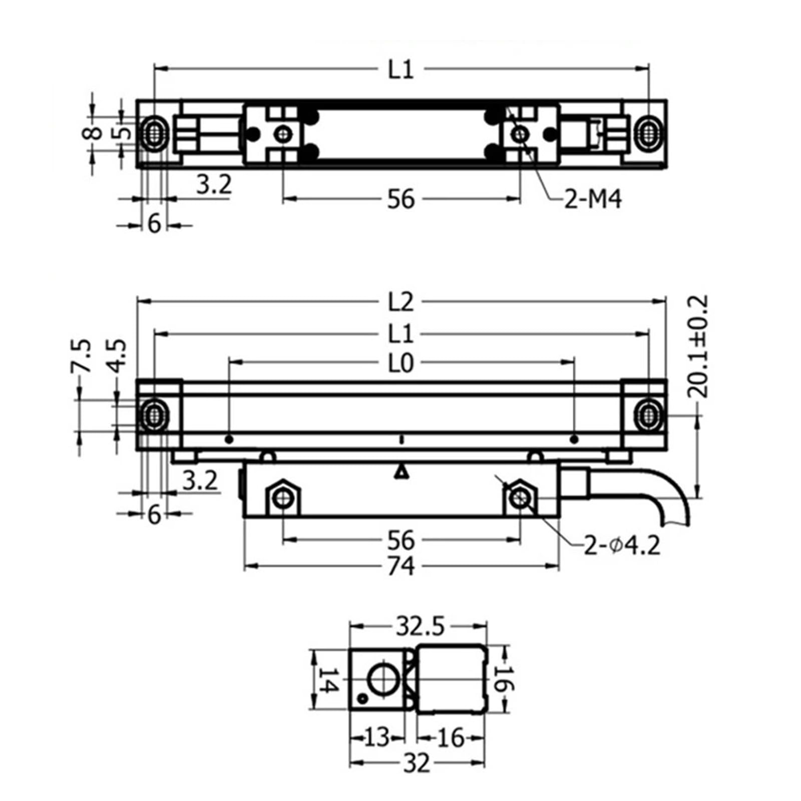 Sensor de regla de rejilla de codificador óptico lineal KA-200 5um for máquina amoladora(KA-200 220mm)