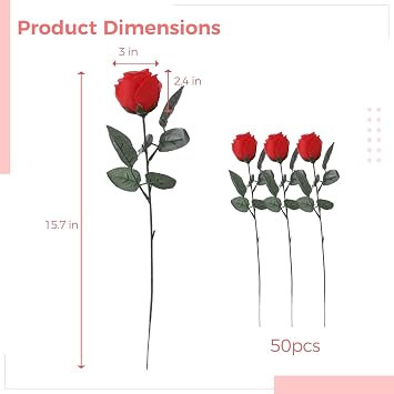 50 PCS Artificial Red Roses, Fabric Faux Rose Bulk with Cloth Leaves and Bendable Stems, Fake Rose Flowers for Wedding Centerpieces Bridal Bouquets DIY Decor Home Party Decoration