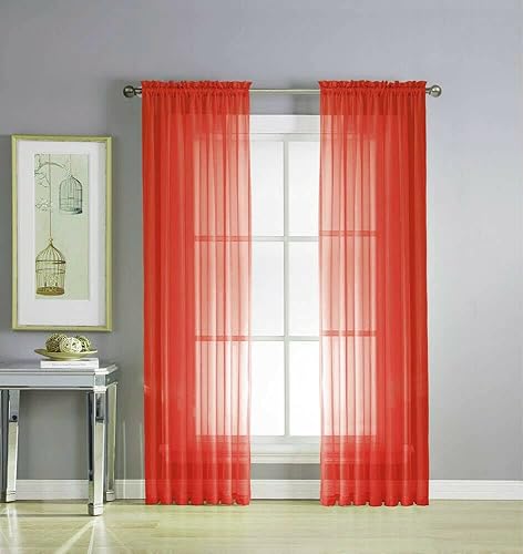 Empire Home Charli - Juego de 2 paneles de cortina de gasa transparente sólida para ventana (84 pulgadas, estándar, rojo)