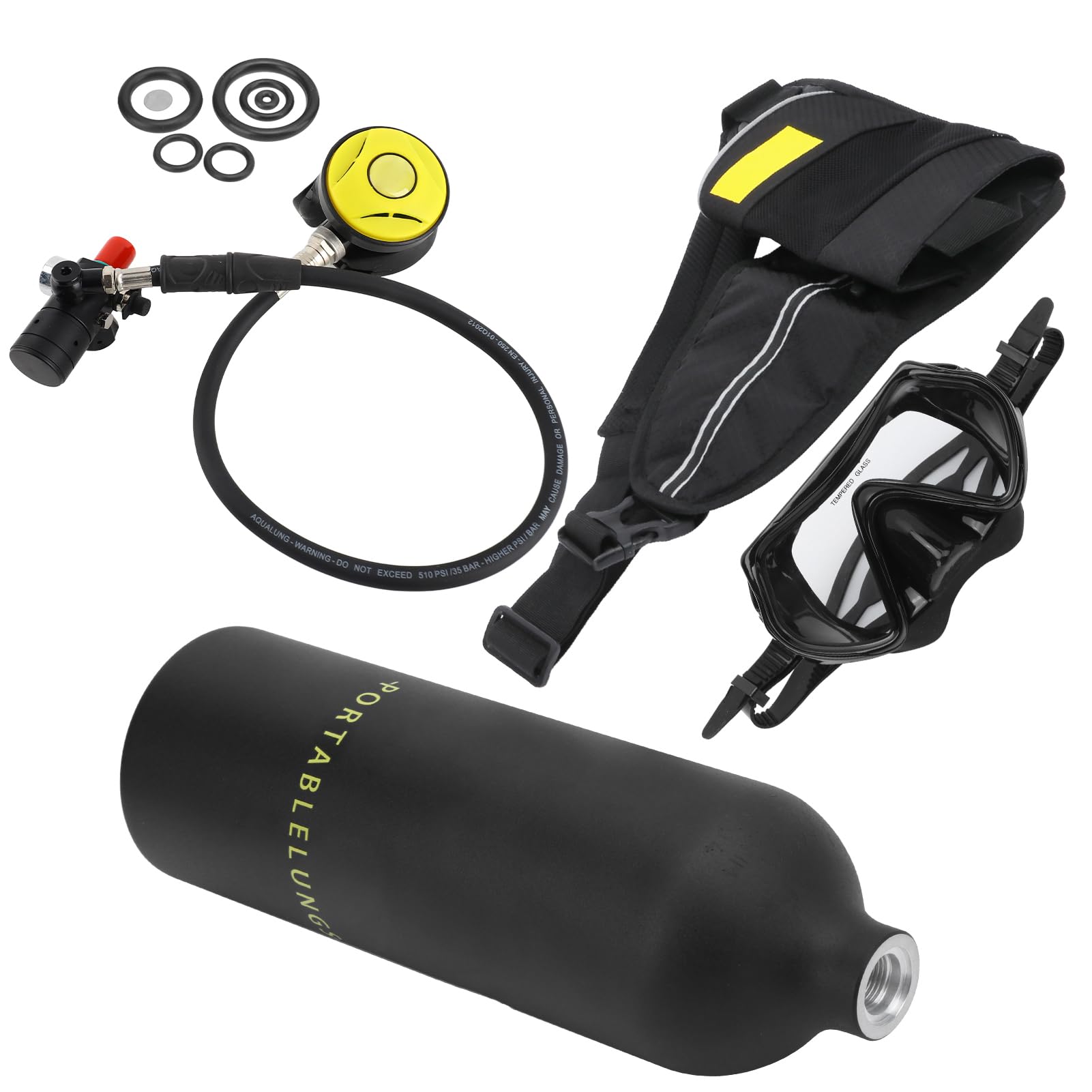 VGEBY Ensemble de Réservoir de Plongée sous-Marine, Ensemble de Cylindre D'oxygène sous-Marin de 1 L, Mini Réservoir de Plongée Portable avec Soupape de Décharge de Reniflard, Lunettes