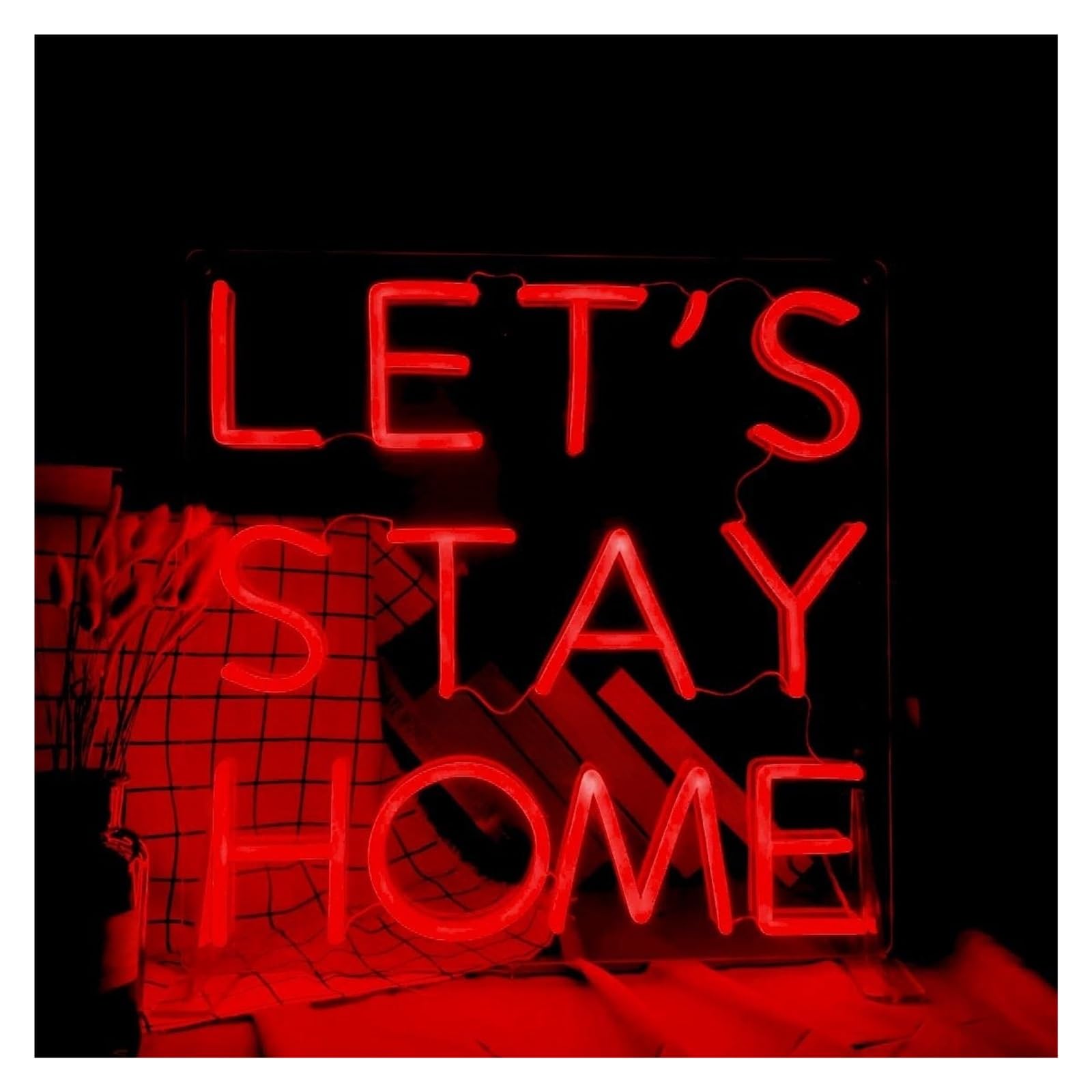Signs Lamp Let's Stay Home Neon Signs USB Powered, Lettera Neon Lights Suitable for Wall Decor Dimmable Night Lights 28cmx32cm(Red)