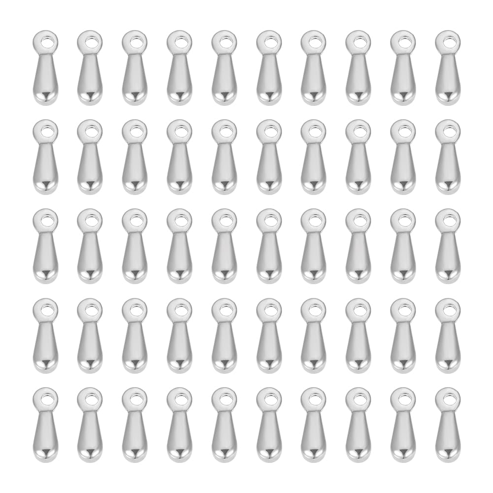 UNICRAFTALE 50pcs Teardrop Dangle End Charms - Stainless Steel Chain Terminators for DIY Jewelry Making, Metal Color