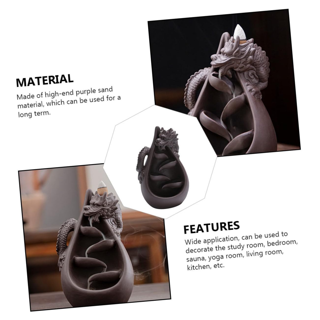 Quemador de Incienso de Mesa Forma de Dragón de Arena Púrpura para Decoración del Hogar, Relieve de Estrés y Meditación en Sala o Cocina