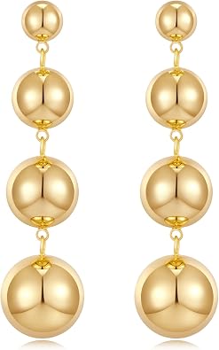 FAMARINE Gold Silver Long Earrings Women Dangle Ball Earrings Jewelry