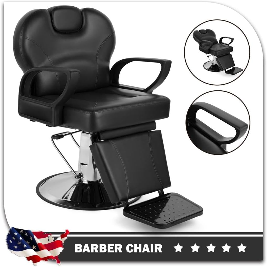 Artist hand Barber Chair Reclining Salon Chairs for Hair Stylist, Heavy Duty Stylist Hairdressing Shampoo Chair with Headrest and Footrest, 360 Degree Swivel, Spa Beauty Equipment, Black