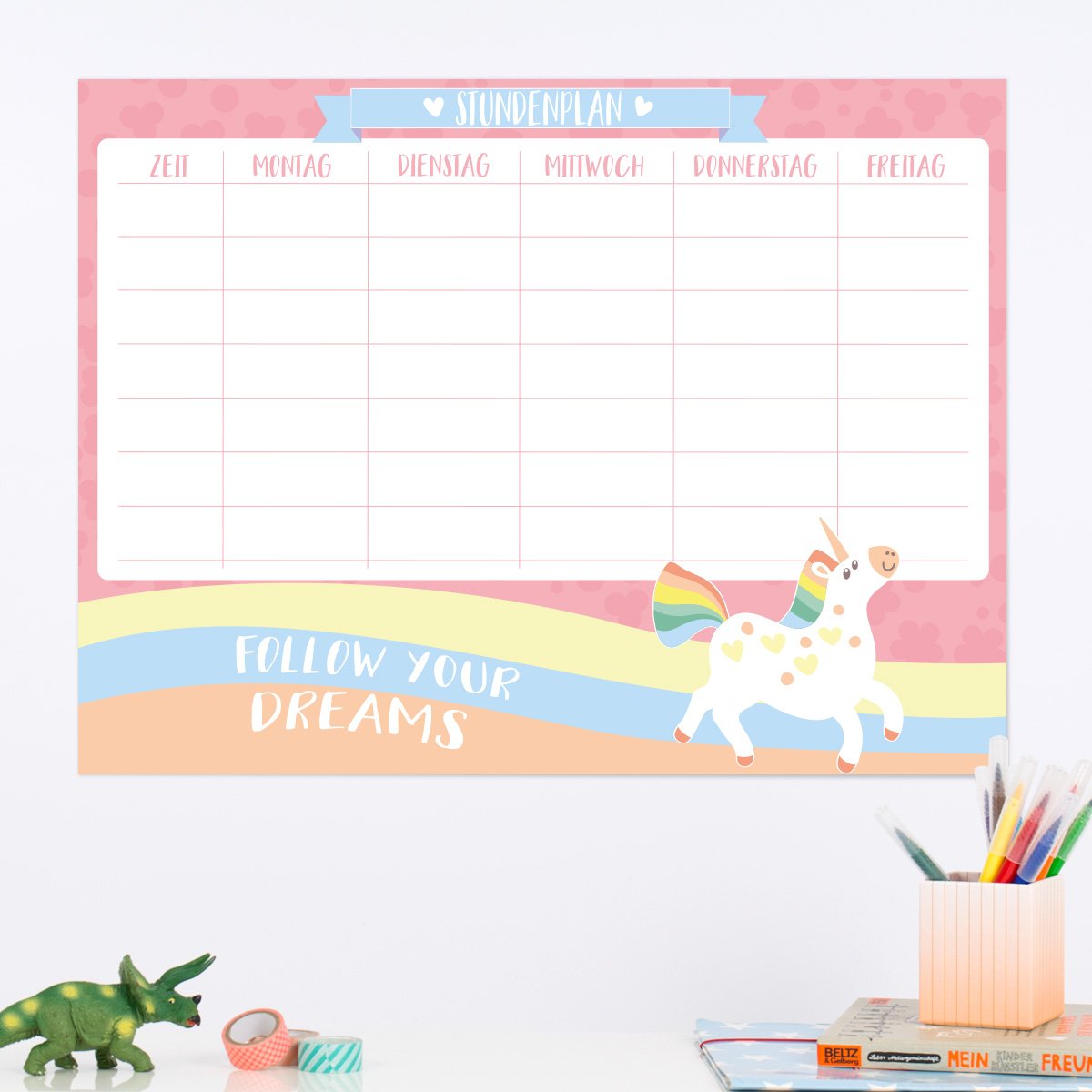 Wandkings Stundenplan Dinos – Whiteboardfolie 60x40 Cm, Abwischbar
