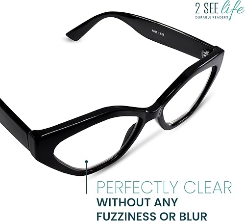 Miniatura 2 de Lentes de lectura geométricos negros con diseño de ojo de gato para mujer con aspecto funky y visión clara, lupas resistentes para leer, flexibles