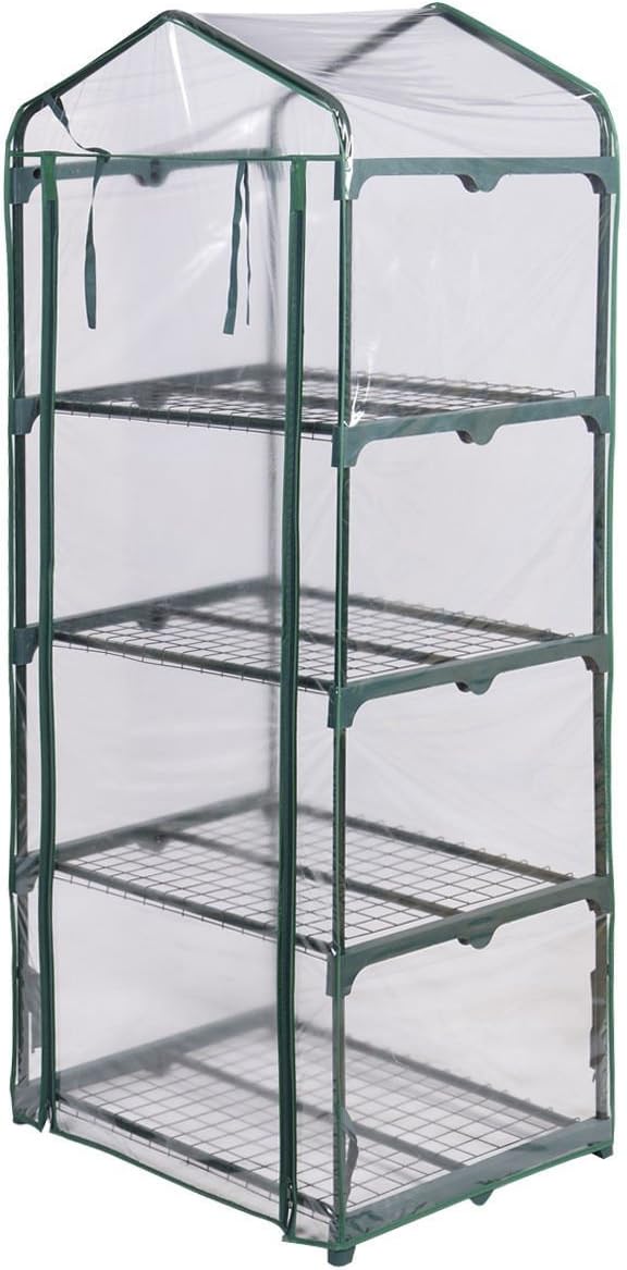 Outdoor Portable Mini 4 Shelves Greenhouse Green House Garden Brand New - Transparent Plastic Covering - It Allows More Sunlight To Keep Plants Warm And Be Good For The Growth Of Plants