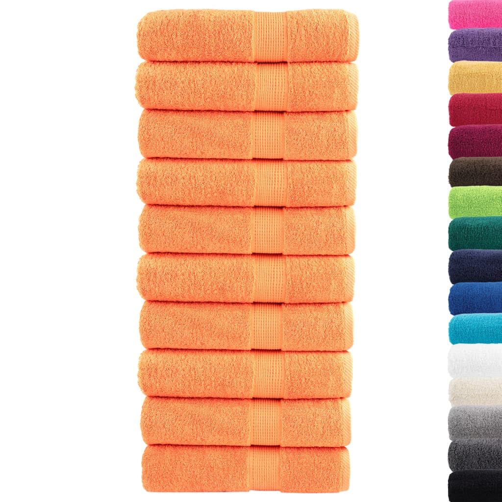 SOLUND - Juego de 10 toallas de ducha (70 x 140 cm, 600 g/m², absorbentes, con colgador, para uso doméstico y comercial), color naranja