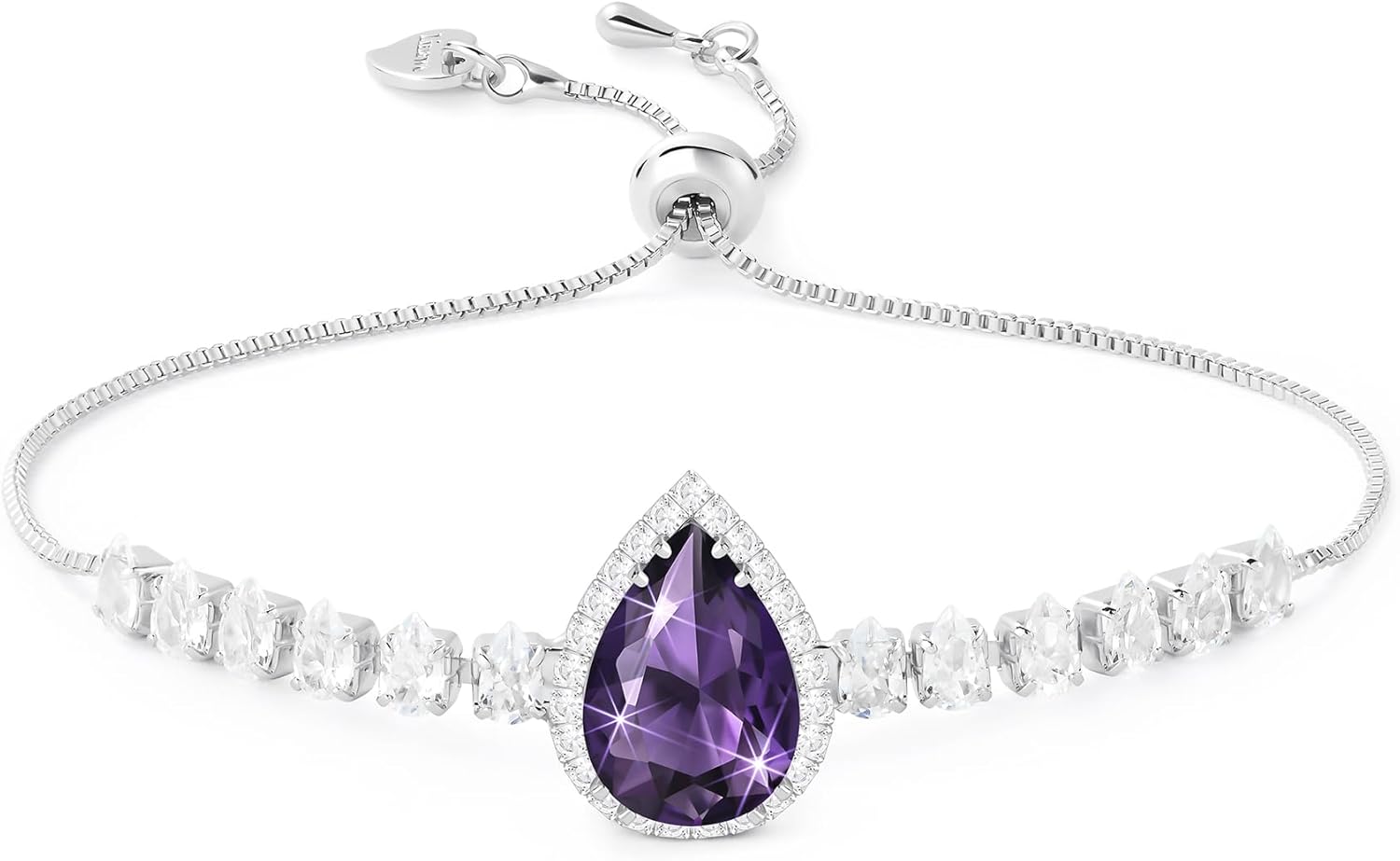 Linawe Crystal Imitation Diamond Rhinestone Charm Bracelets for Women, Gold/Silver/Rose Gold Adjustable Chain Bracelet, Teardrop Birthstone Cubic Zirconia Prom Costume Wedding Jewelry