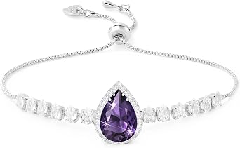 Linawe Crystal Imitation Diamond Rhinestone Charm Bracelets for Women, Gold/Silver/Rose Gold Adjustable Chain Bracelet, Teardrop Birthstone Cubic Zirconia Prom Costume Wedding Jewellery