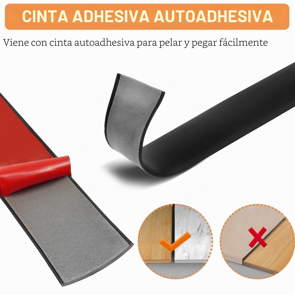 Barra de Umbral Adhesiva PVC Perfil de Transición Suelos 600x5cm Varita de Acabado Negro Umbral de Puerta Adhesiva para Azulejos Perfil PVC Transición