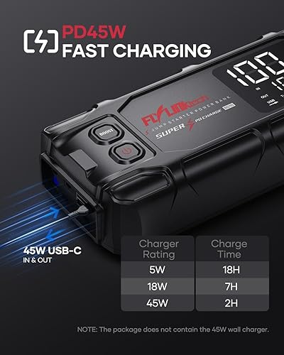 Miniatura 4 de FLYLINKTECH Arrancador portátil, 6000A pico 26800mAh batería de coche Booster Paquete de arranque con doble USB carga rápida 3.0 y salida CC para