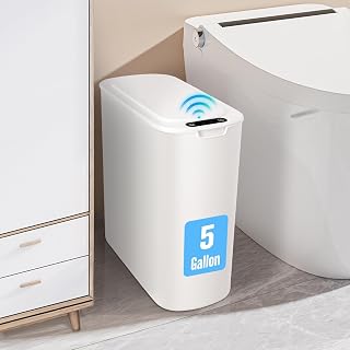Cesun 5 Gallon Motion Sensor Trash Can - Touchless Automatic Slim Garbage Bin for Bathroom, Bedroom, Office, White