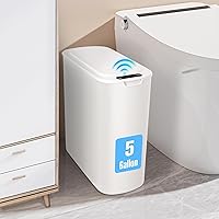 Vista 10 de Cesun Basurero de baño con tapa, cubo de basura con sensor de movimiento de 5 galones, pequeño cubo de basura automático, papelera delgada de Marrón