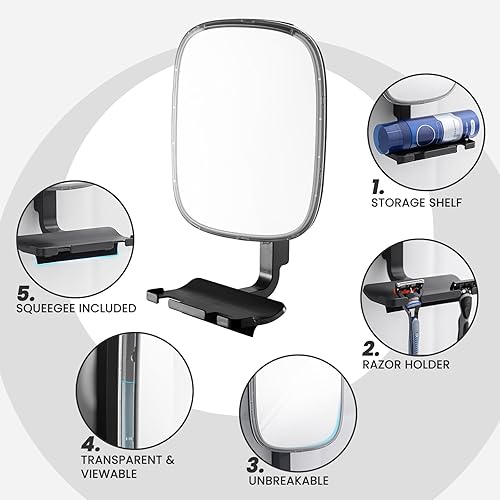 Miniatura 8 de TAILI Espejo de ducha sin niebla para afeitar, con soporte para maquinilla de afeitar, espejo de succión extraíble sin niebla con escobilla