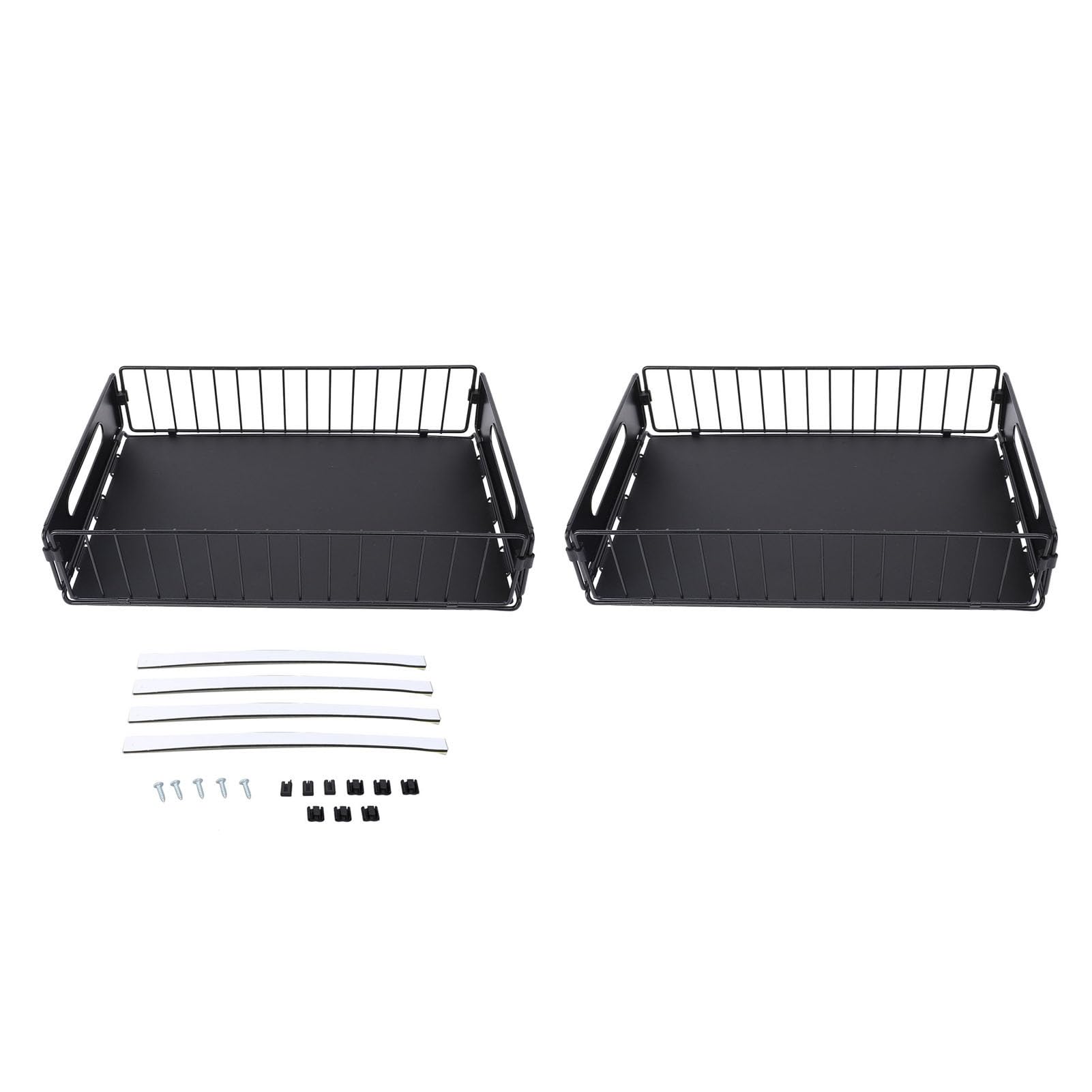 Eujgoov Organiseur d'armoire Extractible, Lot de 2 Paniers Coulissants en Fer pour Cuisine, Salle de Bain, Rangement Sous évier, Support Multifonctionnel avec 38 Pièces pour Casseroles, Poêles,