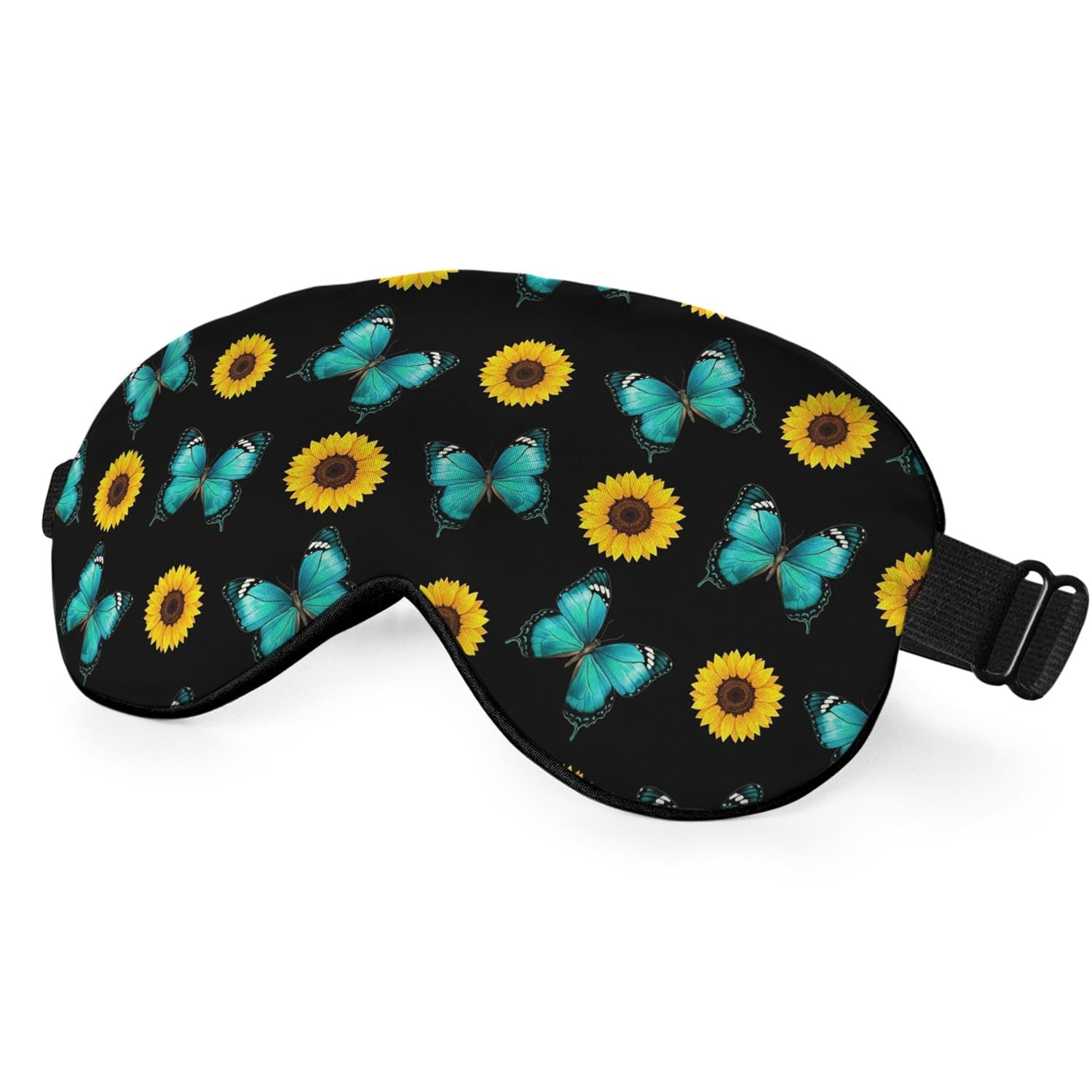 NOHSHE Silk Sunflower Butterfly Sleep Eye Mask, Blue, Adjustable Buckle, Soft Eye Shade Cover for Men Women Kids Travel